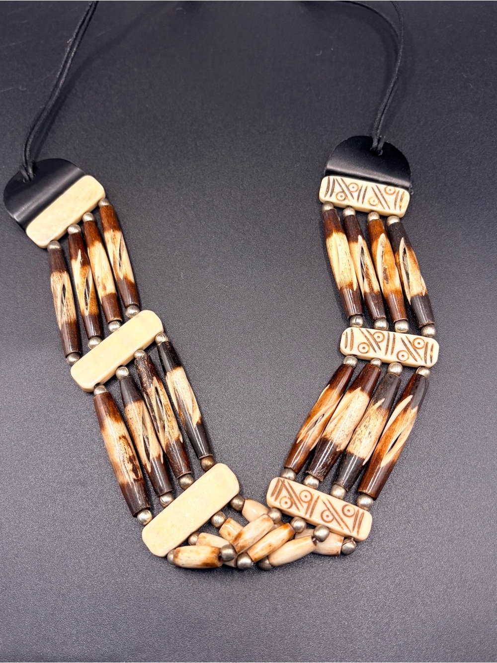 Vintage Tribal Bead Statement Necklace Boho Artisan Adjustable